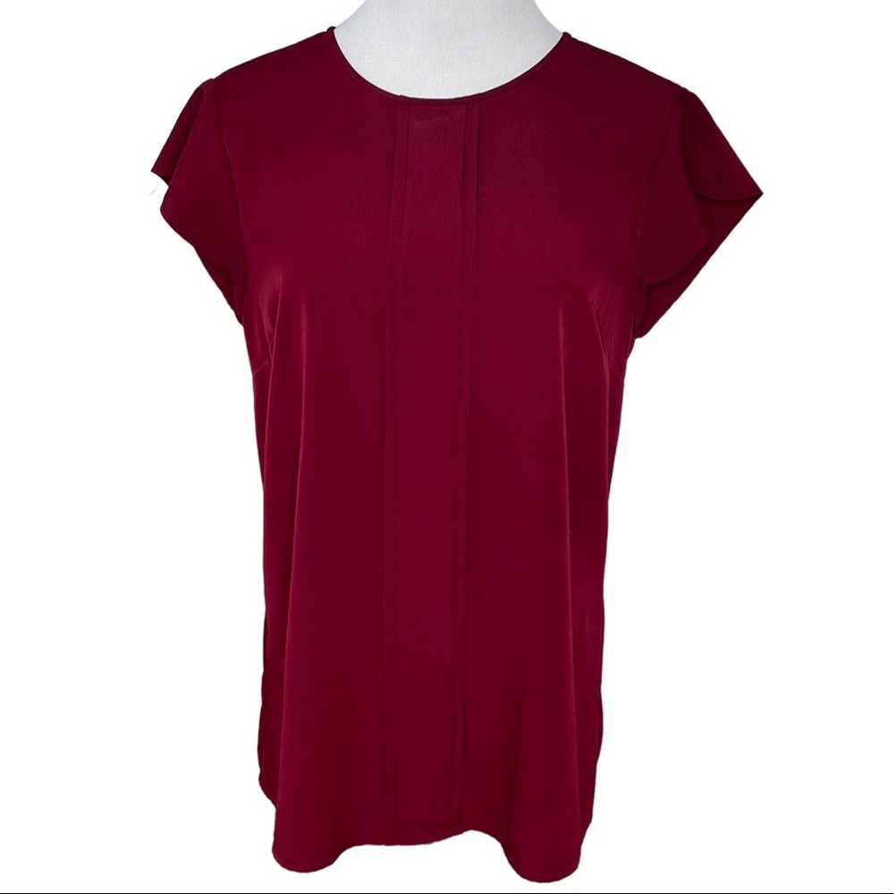 Ann Taylor Cranberry Red Short Sleeve Pleated Front Detail Blouse